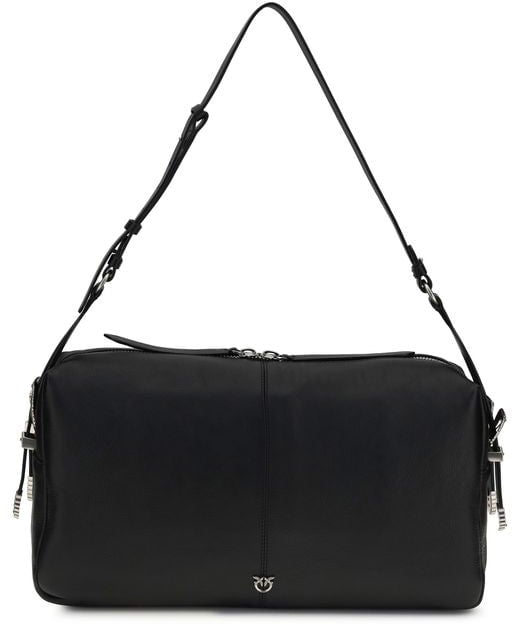 Pinko PINKO Black Calf Leather Bos Taurus Shoulder Bag Zwart