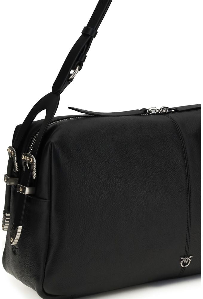 Pinko PINKO Black Calf Leather Bos Taurus Shoulder Bag Zwart