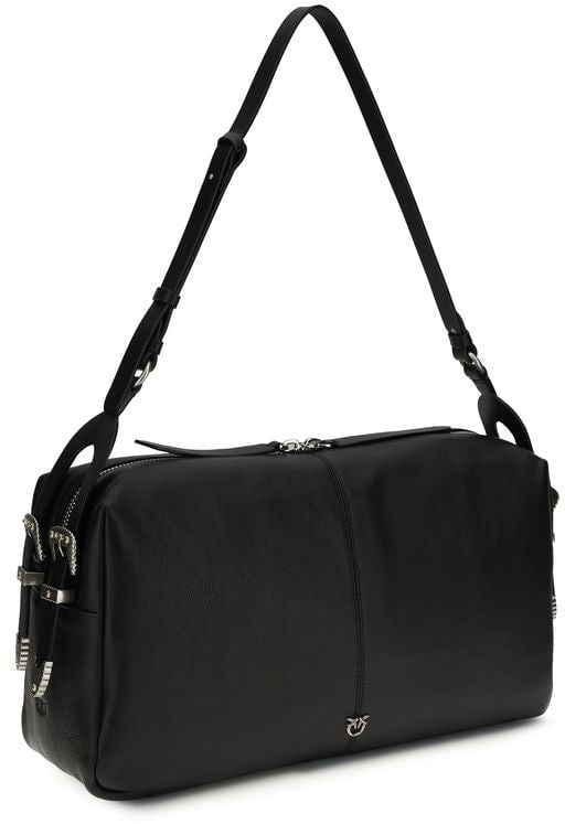 Pinko PINKO Black Calf Leather Bos Taurus Shoulder Bag Zwart