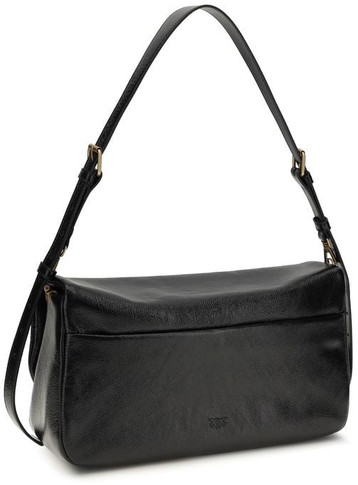 Pinko PINKO Black Calf Leather Bos Taurus Shoulder Bag Zwart