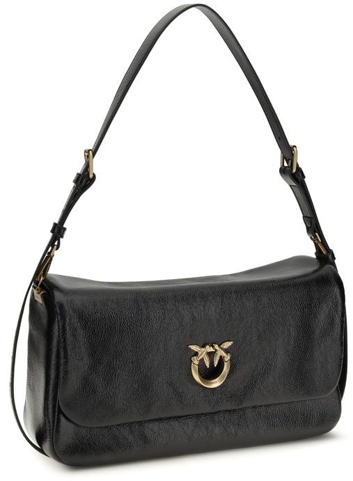Pinko PINKO Black Calf Leather Bos Taurus Shoulder Bag Zwart