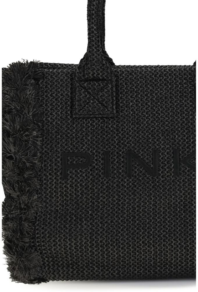 Pinko PINKO Black Raffia Shoulder Bag Zwart