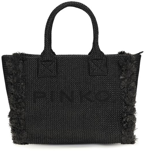 Pinko PINKO Black Raffia Shoulder Bag Zwart