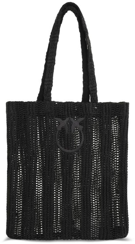 Pinko PINKO Black Raffia Shoulder Bag Zwart