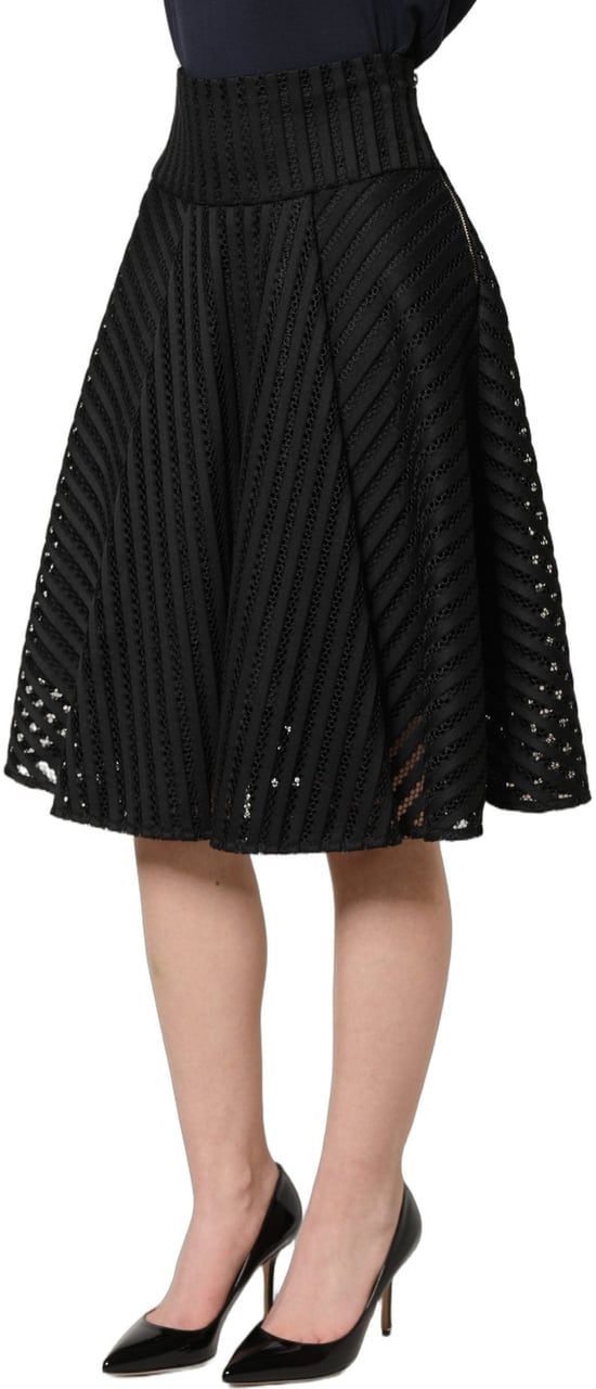 PINKO Cotton Striped Flared Silhouette Aline Midi Black Zwart