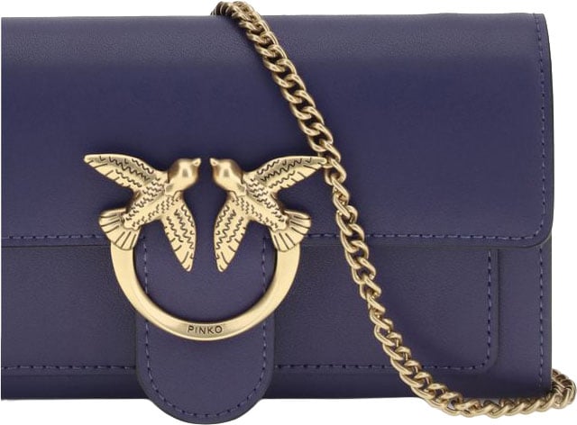PINKO Blue Calf Leather Bos Taurus Wallet Blauw