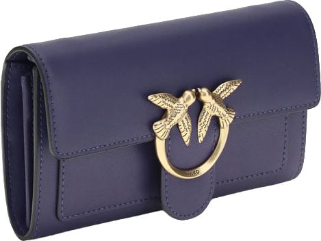 PINKO Blue Calf Leather Bos Taurus Wallet Blauw