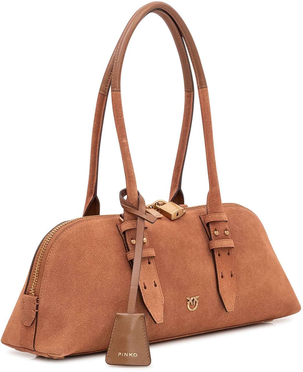 Pinko Borsa Bowling Baguette con Manici e Zip Beige
