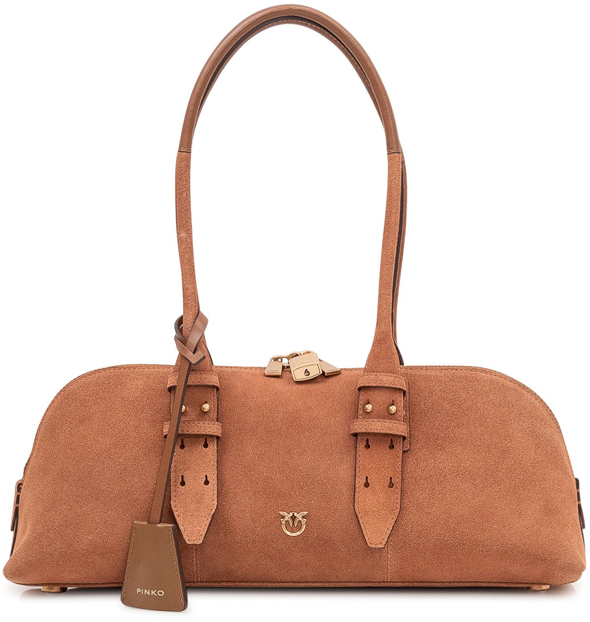Pinko Borsa Bowling Baguette con Manici e Zip Beige