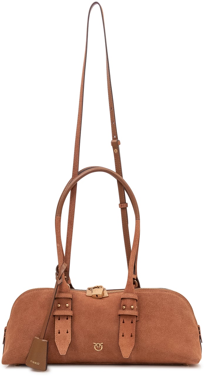 Pinko Borsa Bowling Baguette con Manici e Zip Beige