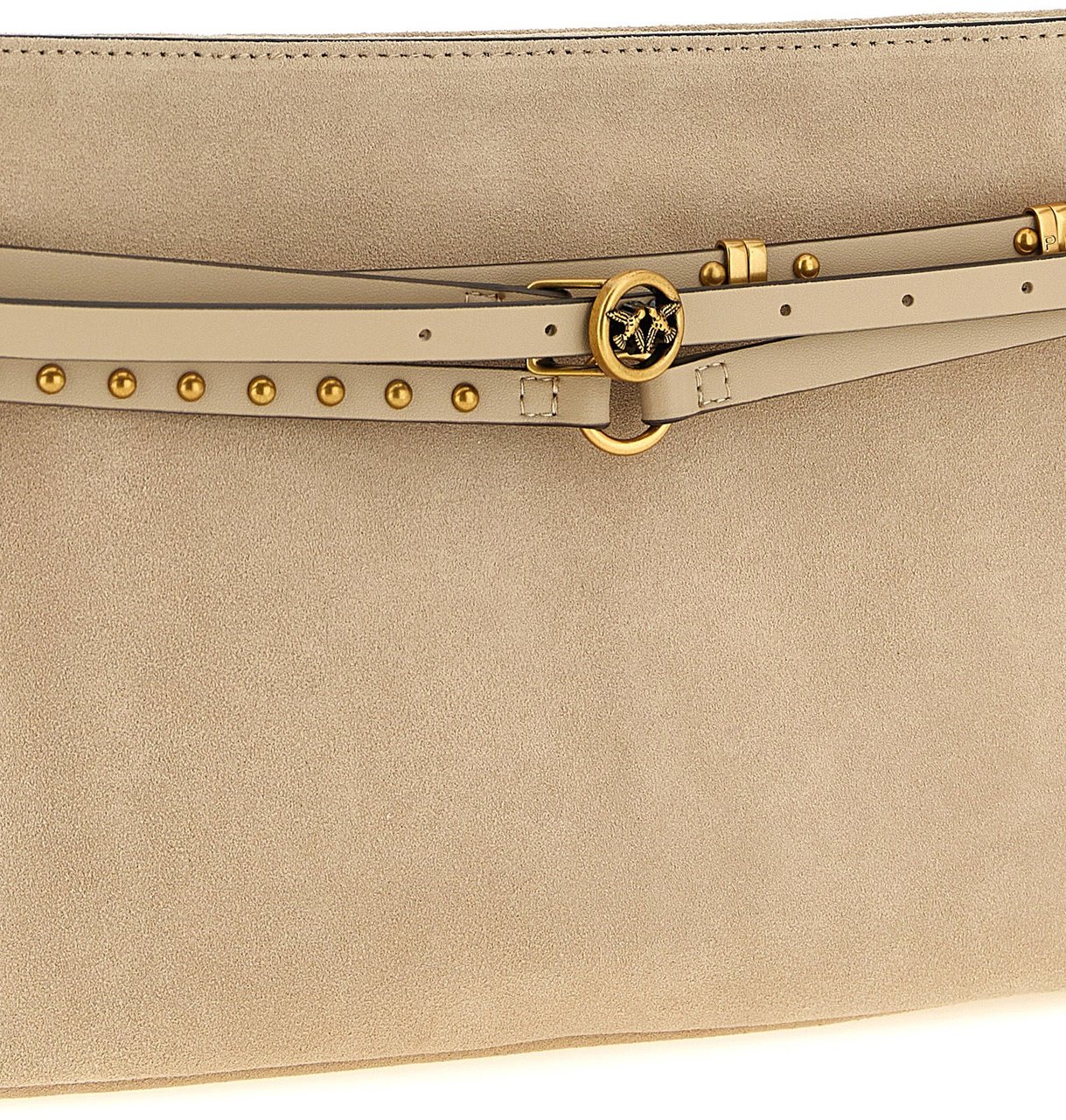 Pinko Light Beige Classic Studded Suede Handbag Neutraal