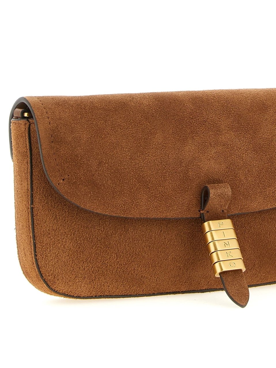 Pinko Suede Saddle Gold-Tone Shoulder Bag Bruin