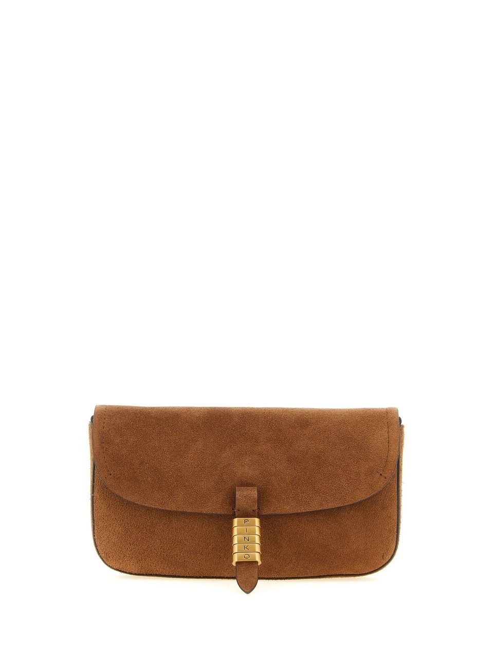 Pinko Suede Saddle Gold-Tone Shoulder Bag Bruin