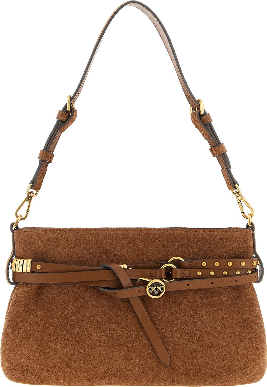 PINKO Brown Lamb Leather Shoulder Bag Bruin