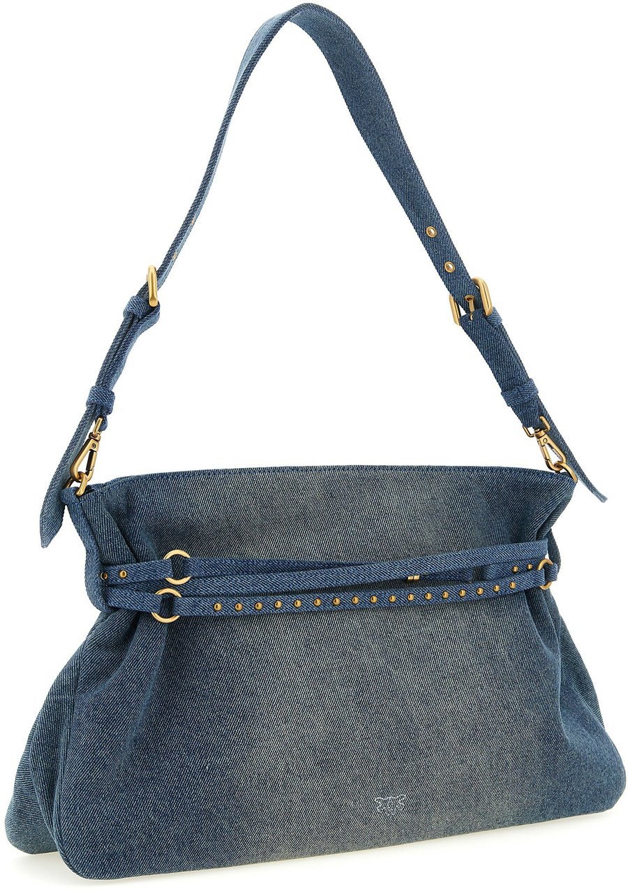 PINKO Blue Cotton Shoulder Bag Blauw