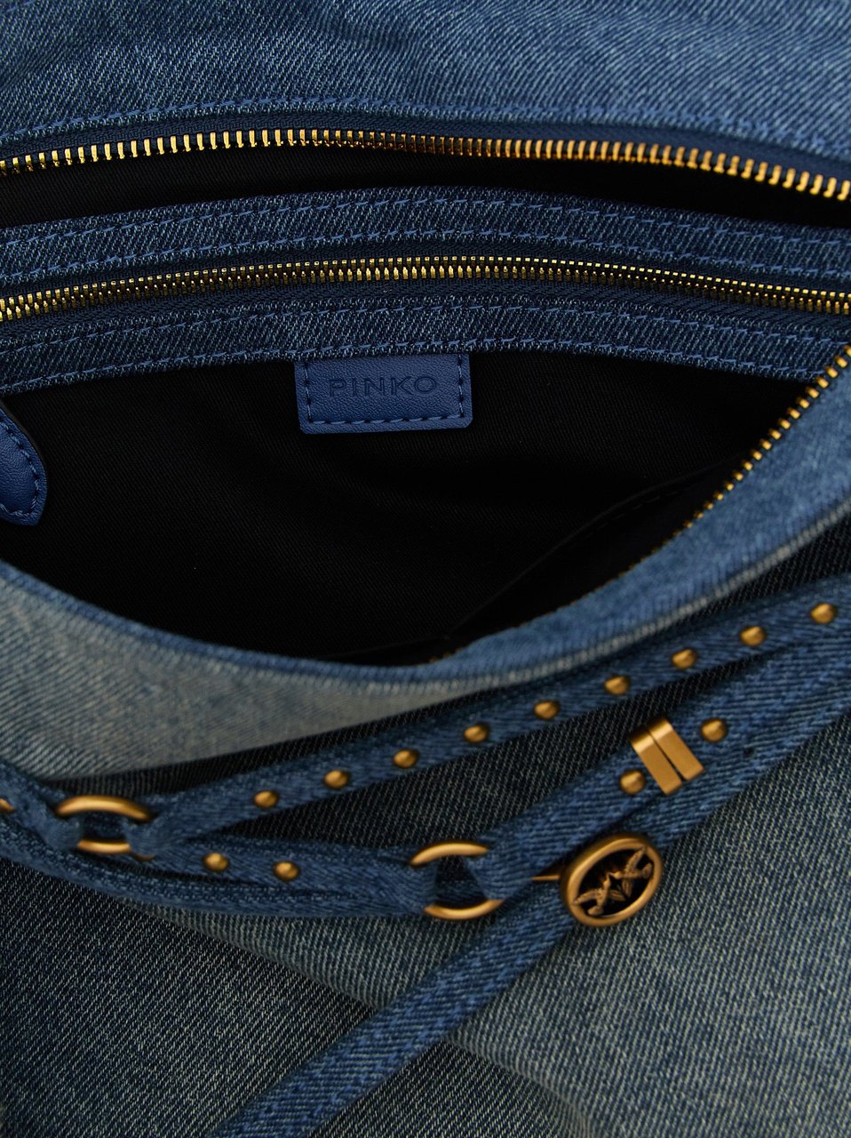 PINKO Blue Cotton Shoulder Bag Blauw