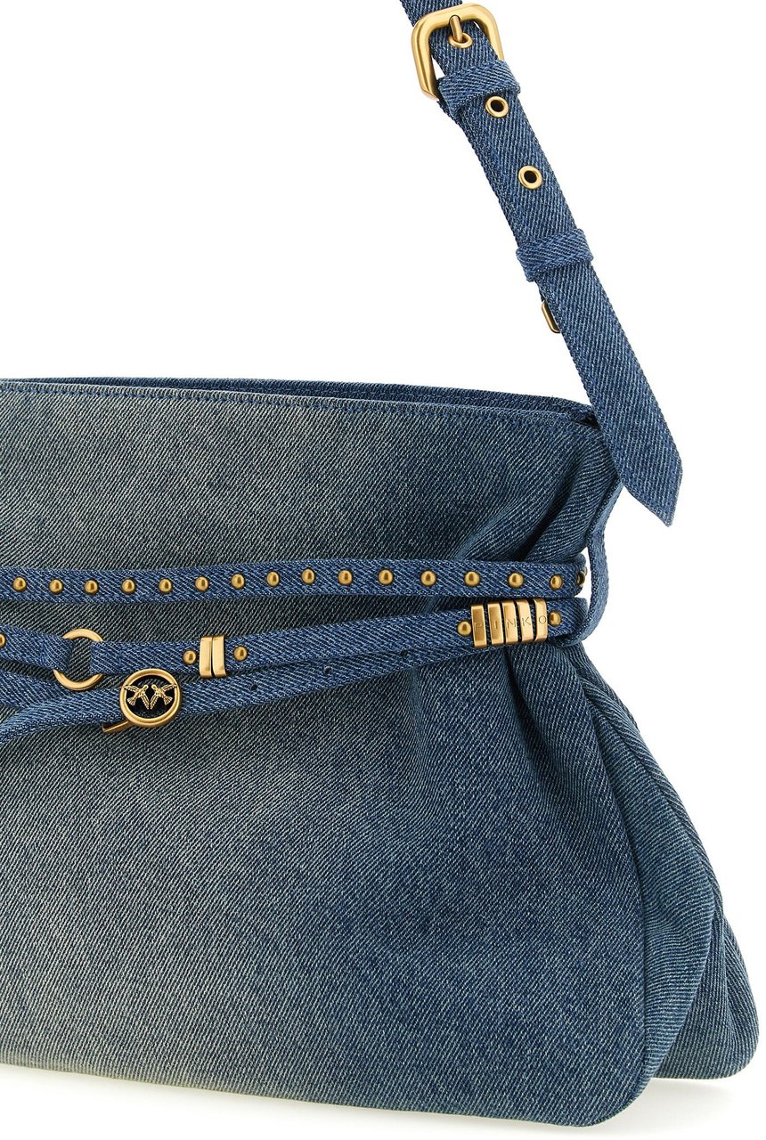 PINKO Blue Cotton Shoulder Bag Blauw