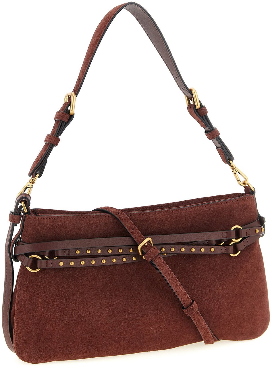 PINKO Bordeaux Cowhide Shoulder Bag Maroon