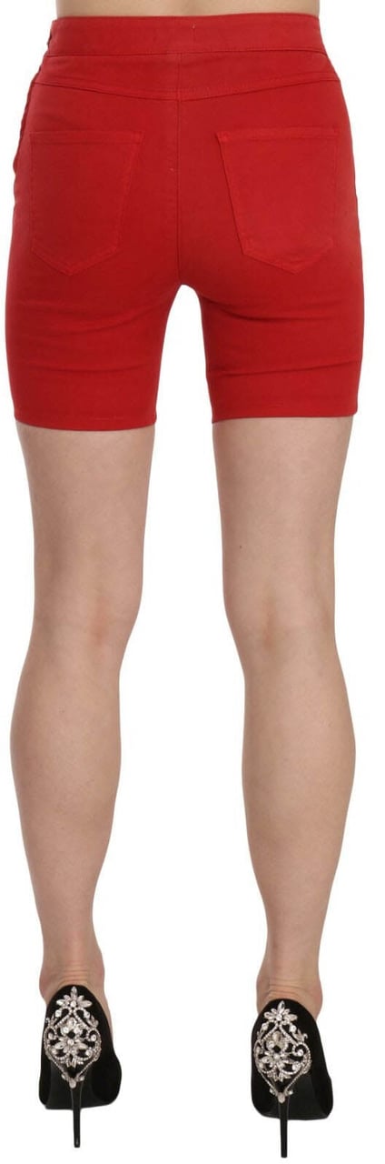 PINKO Red Mid Waist Cotton Stretch Slim Mini Shorts Rood