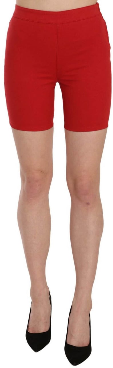 PINKO Red Mid Waist Cotton Stretch Slim Mini Shorts Rood