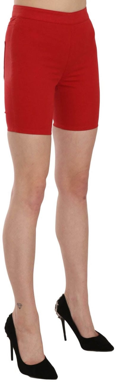 PINKO Red Mid Waist Cotton Stretch Slim Mini Shorts Rood