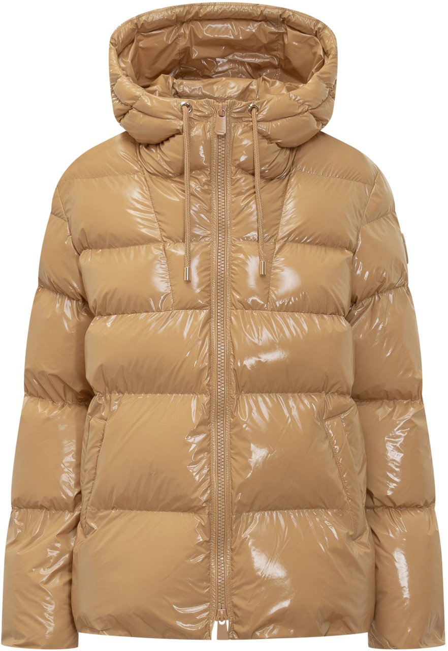 Pinko Pinko Piumino Lucido Cammello con Cappuccio Beige