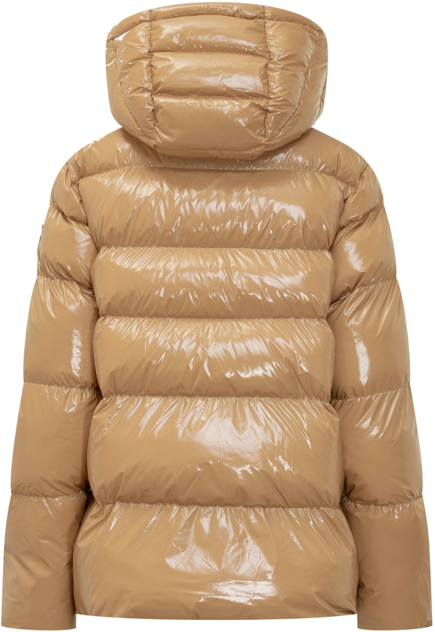 Pinko Pinko Piumino Lucido Cammello con Cappuccio Beige