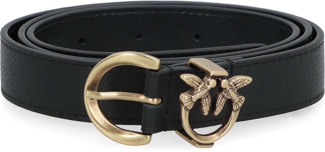 Pinko Logo buckle leather belt Zwart