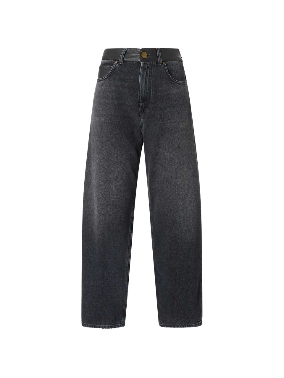Pinko Wide-Leg Cropped Denim Pants With Relaxed Fit And Classic 5-Pocket Design Zwart