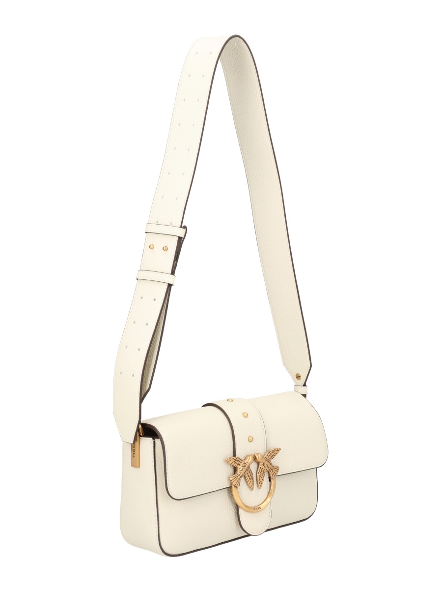 Pinko White Leather Mini Love Shoulder Bag Neutraal