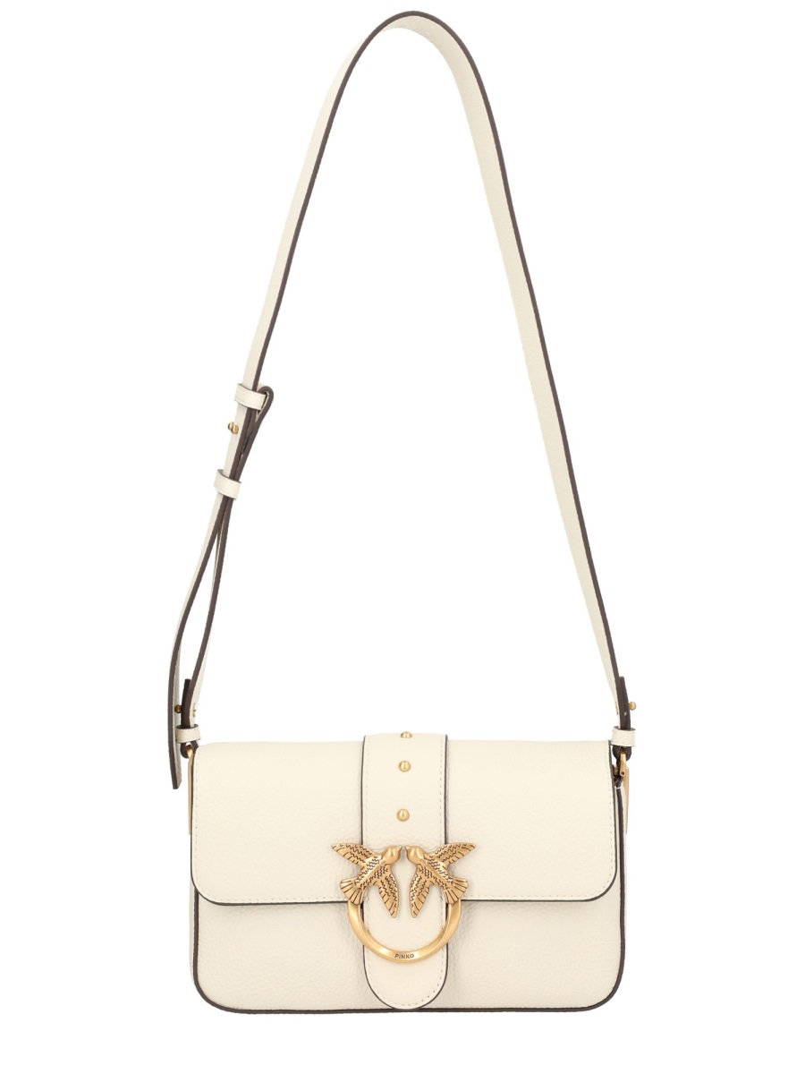 Pinko White Leather Mini Love Shoulder Bag Neutraal