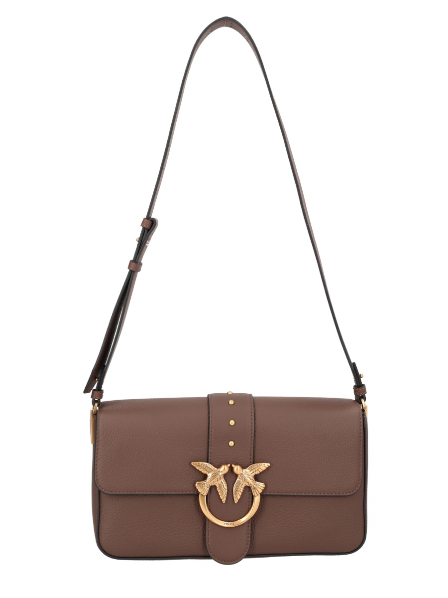 Pinko Black Leather Love Medium Shoulder Bag Grijs