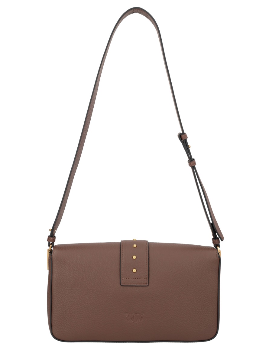 Pinko Black Leather Love Medium Shoulder Bag Grijs