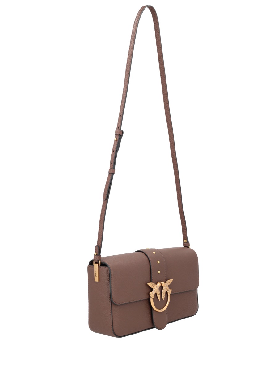 Pinko Black Leather Love Medium Shoulder Bag Grijs