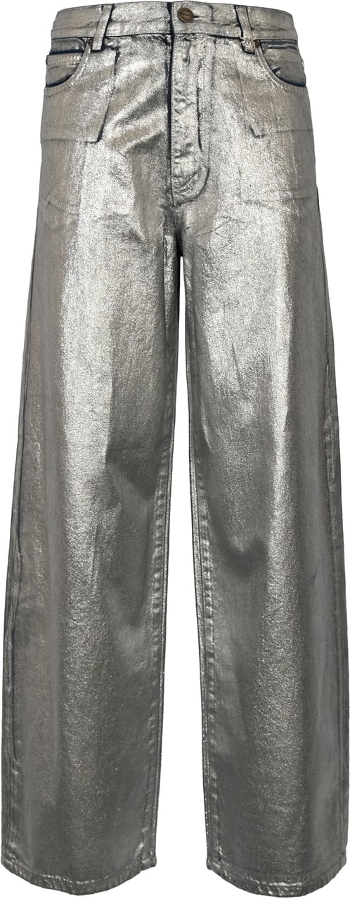 Pinko Trousers Argento Laminato Zilver