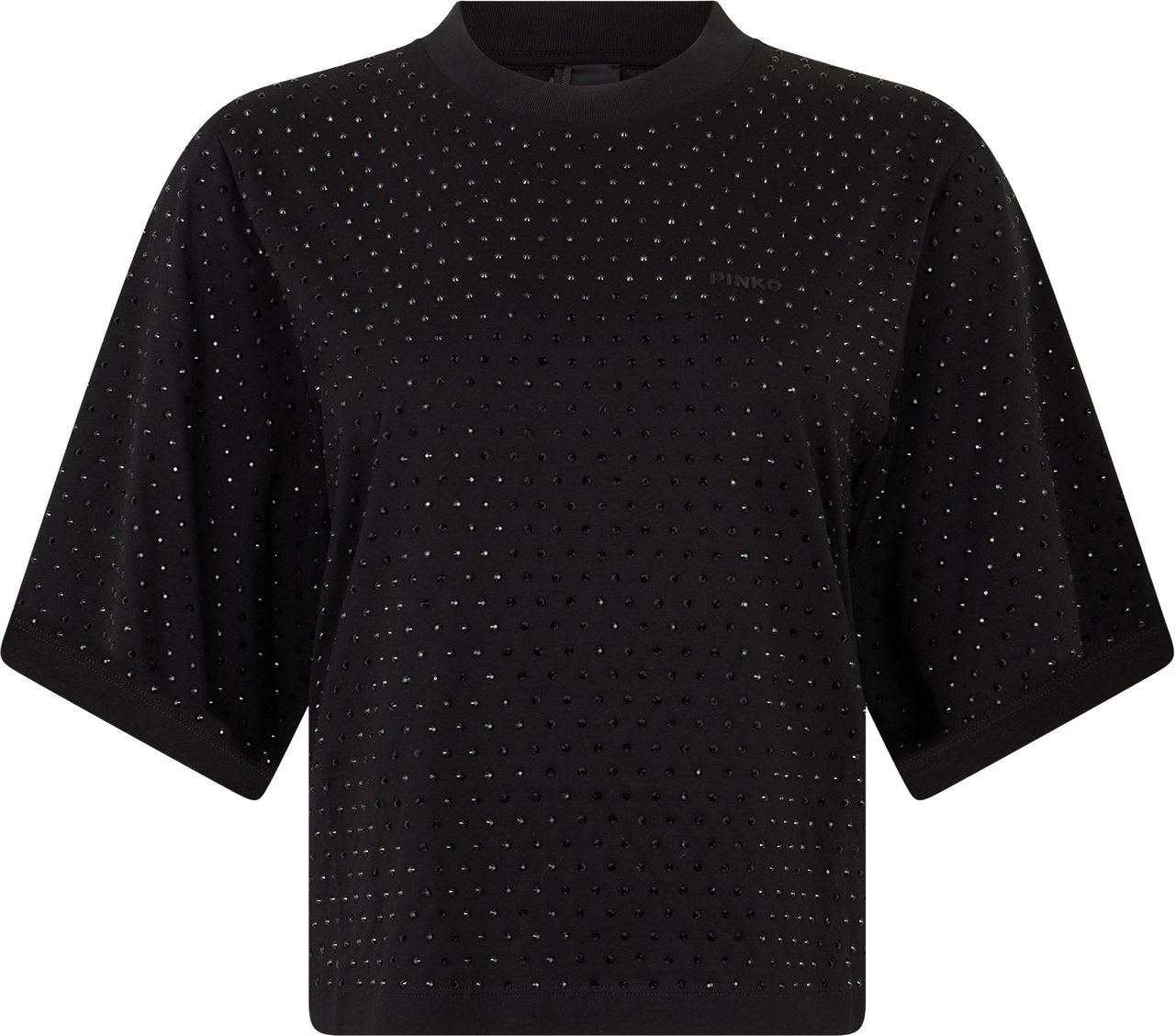 Pinko Cotton t-shirt with rhinestones Zwart