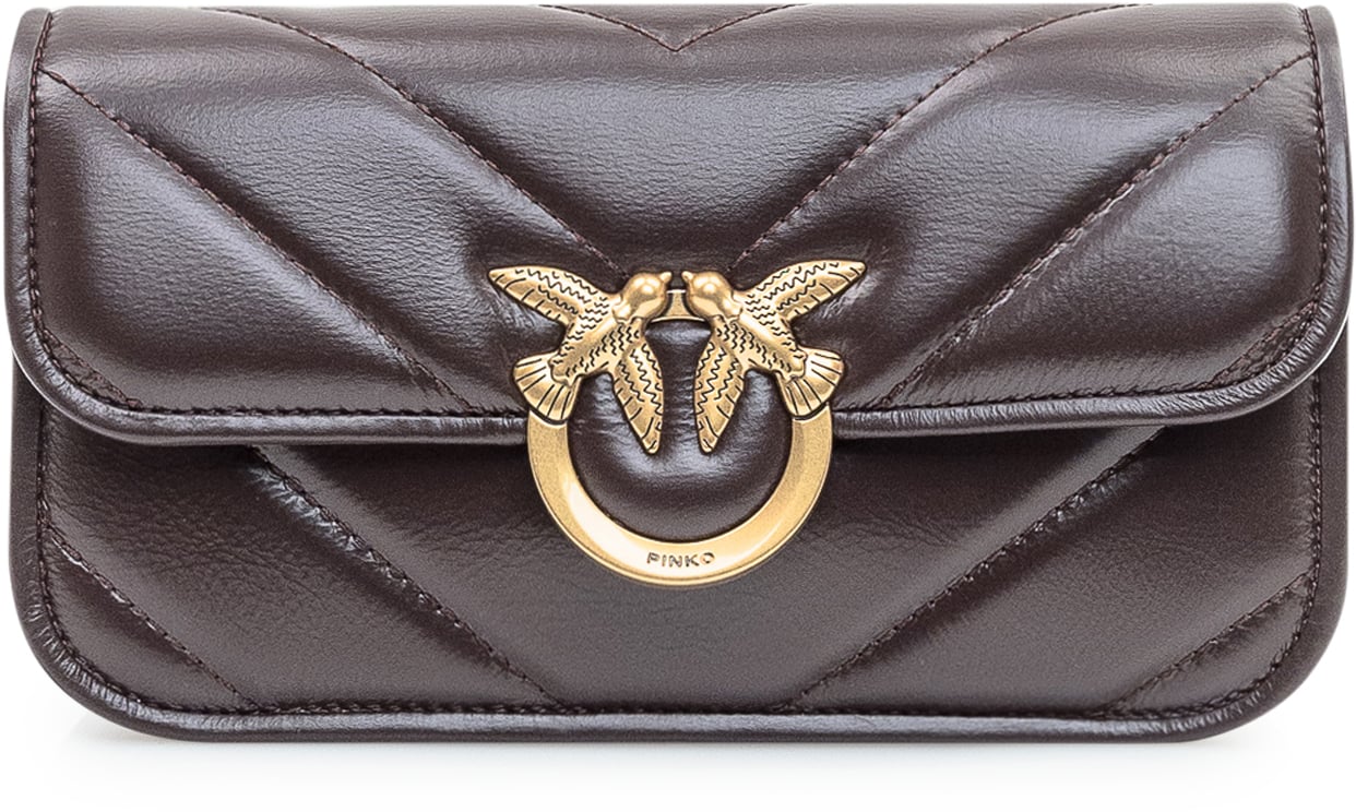 Pinko Borsa Pinko Love Box Baguette in Pelle Trapuntata Bruin