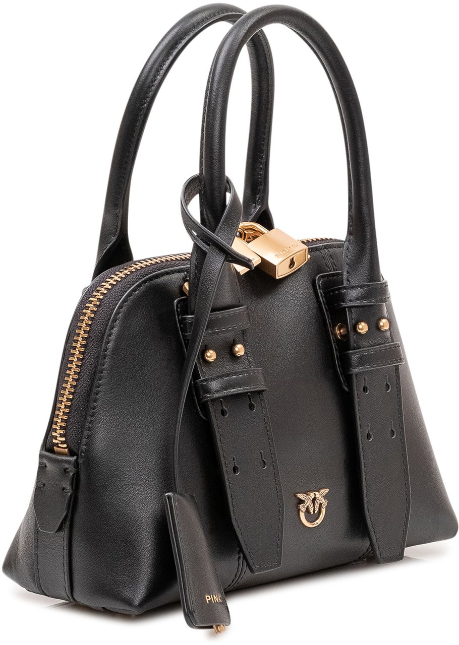 Pinko Borsa Bowling Mini con Zip e Manici Zwart