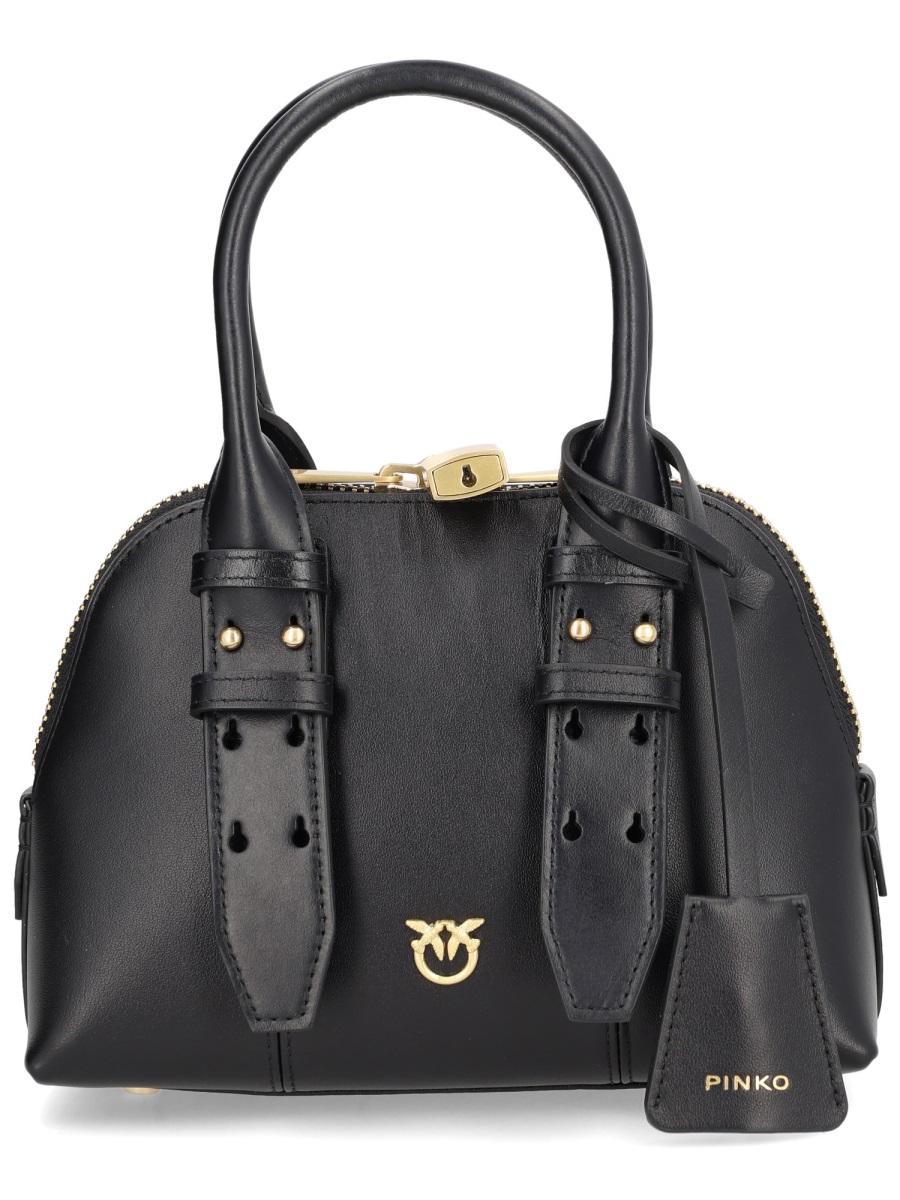 Pinko Black Leather Bowling Mini Escape Bag Grijs