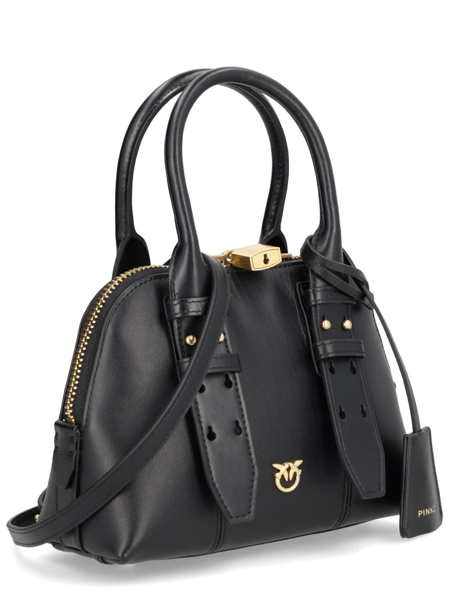 Pinko Black Leather Bowling Mini Escape Bag Grijs