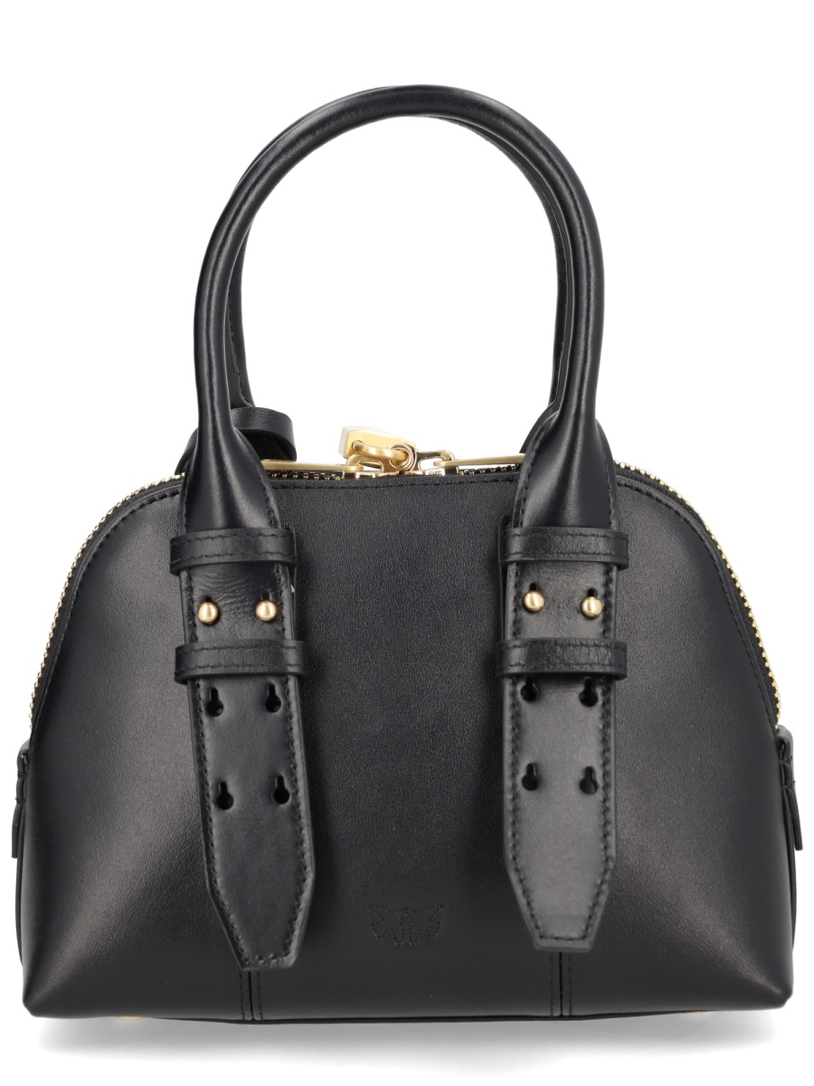 Pinko Black Leather Bowling Mini Escape Bag Grijs