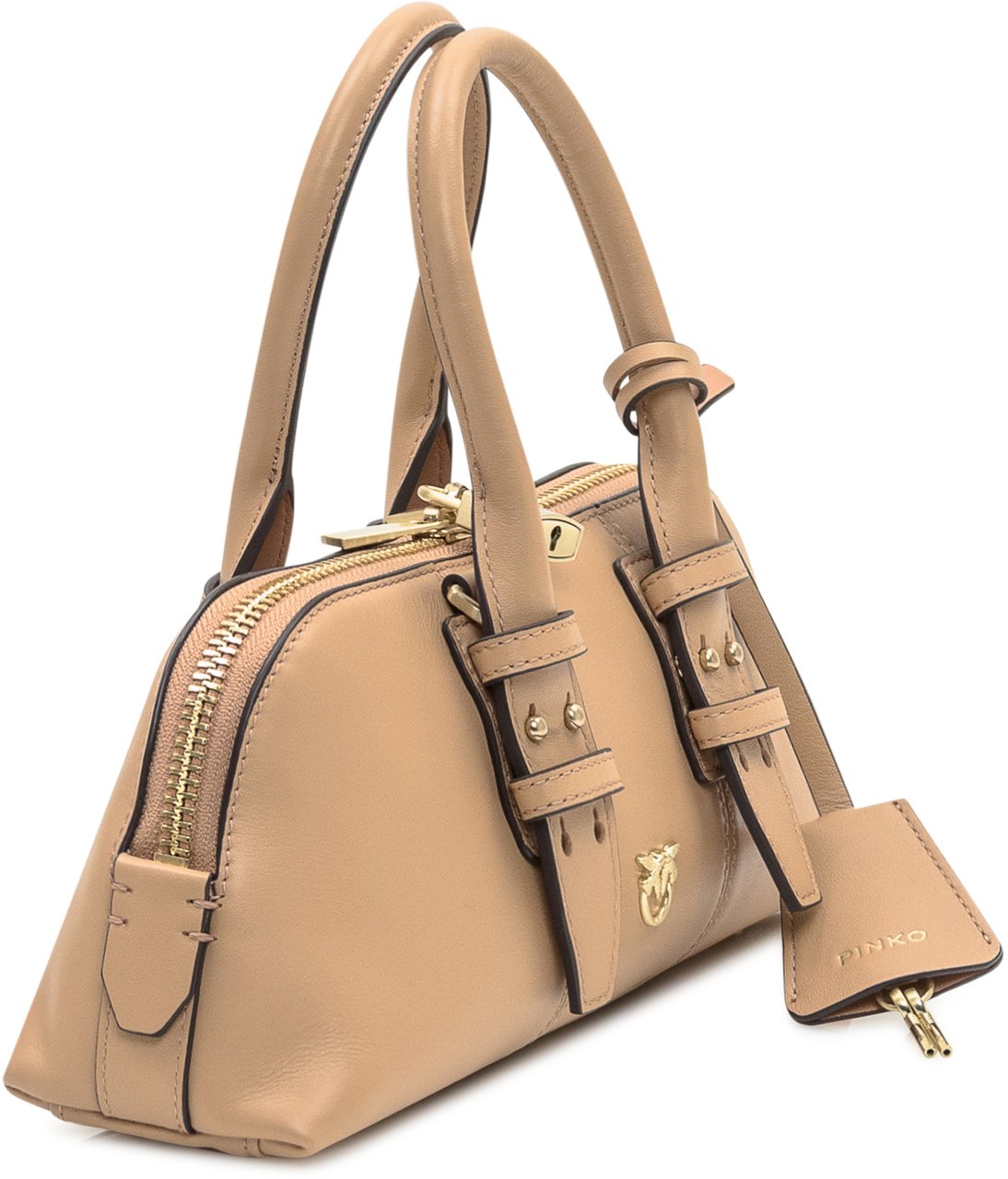 Pinko Pinko Bowling Bag Baguette in Pelle Beige Roze