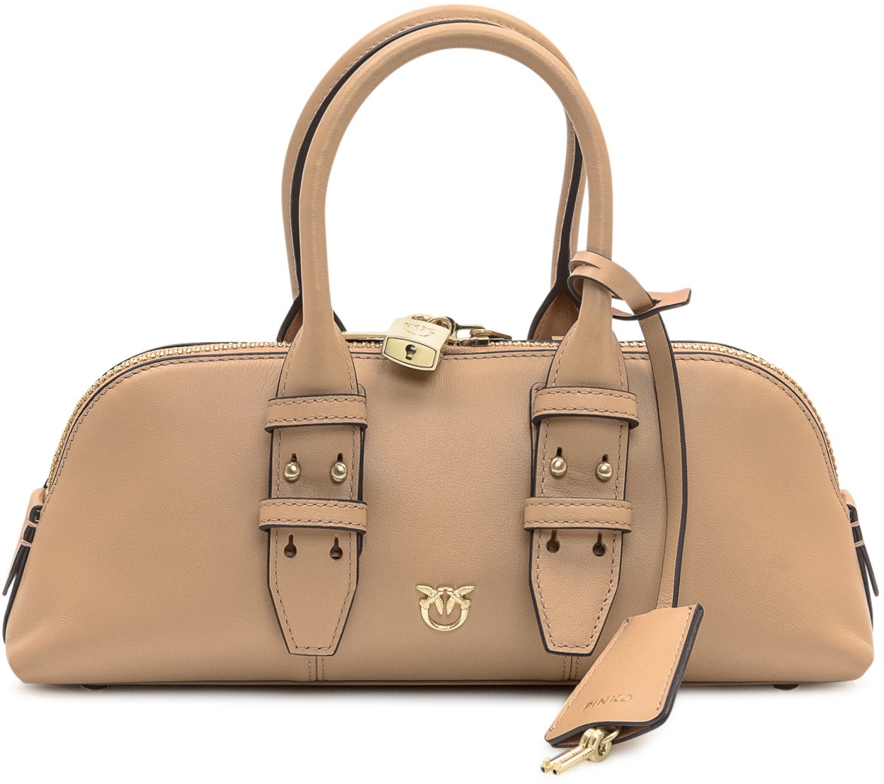 Pinko Pinko Bowling Bag Baguette in Pelle Beige Roze