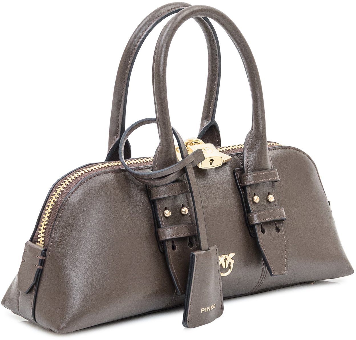 Pinko Borsa Bowling Baguette in Pelle Pinko Marrone Bruin