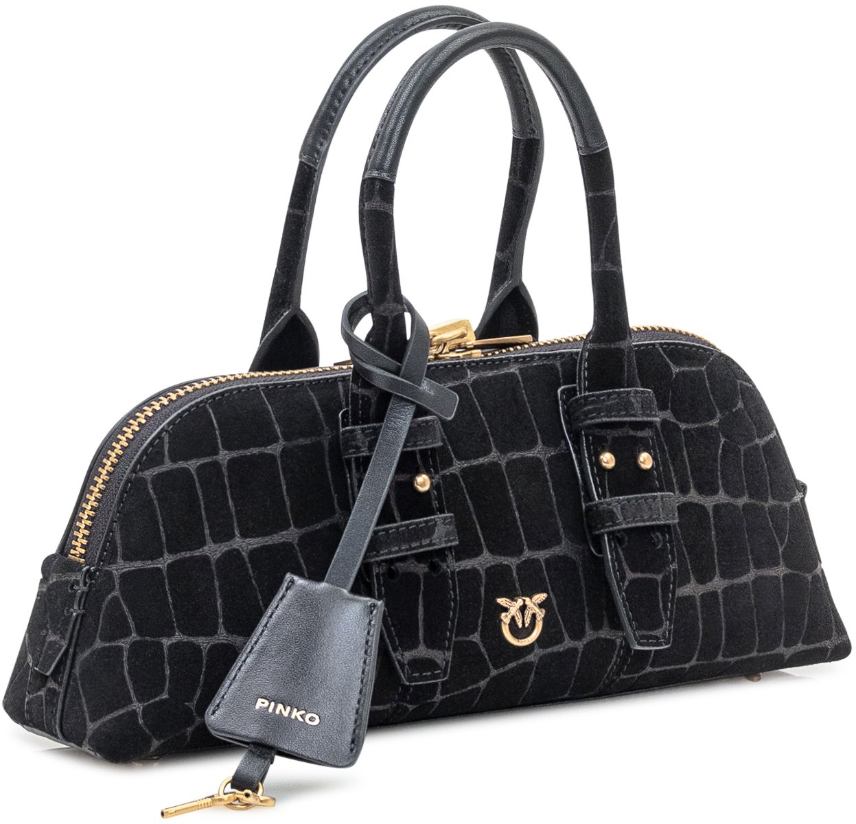 Pinko Borsa Bowling Baguette in Pelle Effetto Coccodrillo Pinko Zwart