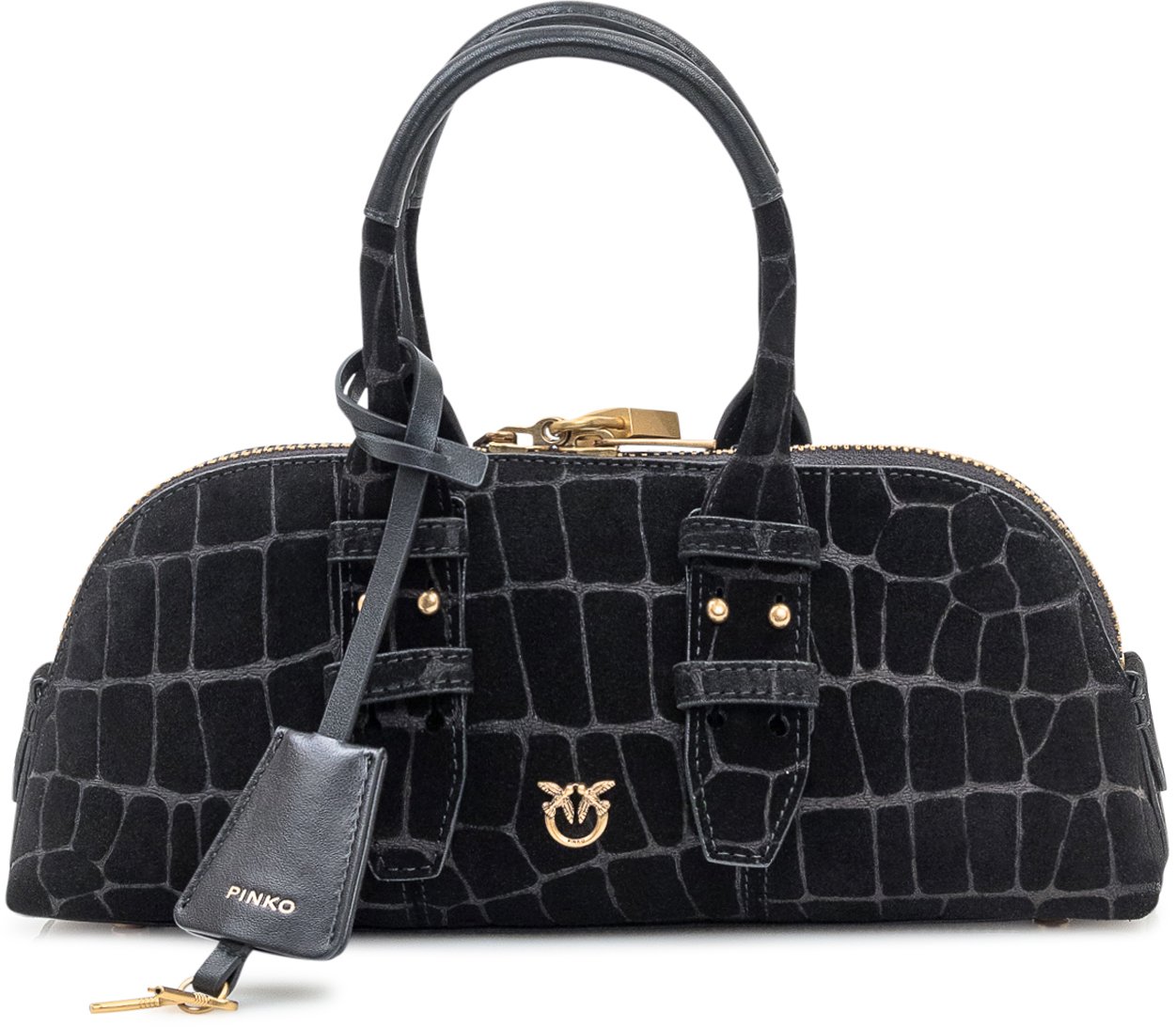 Pinko Borsa Bowling Baguette in Pelle Effetto Coccodrillo Pinko Zwart
