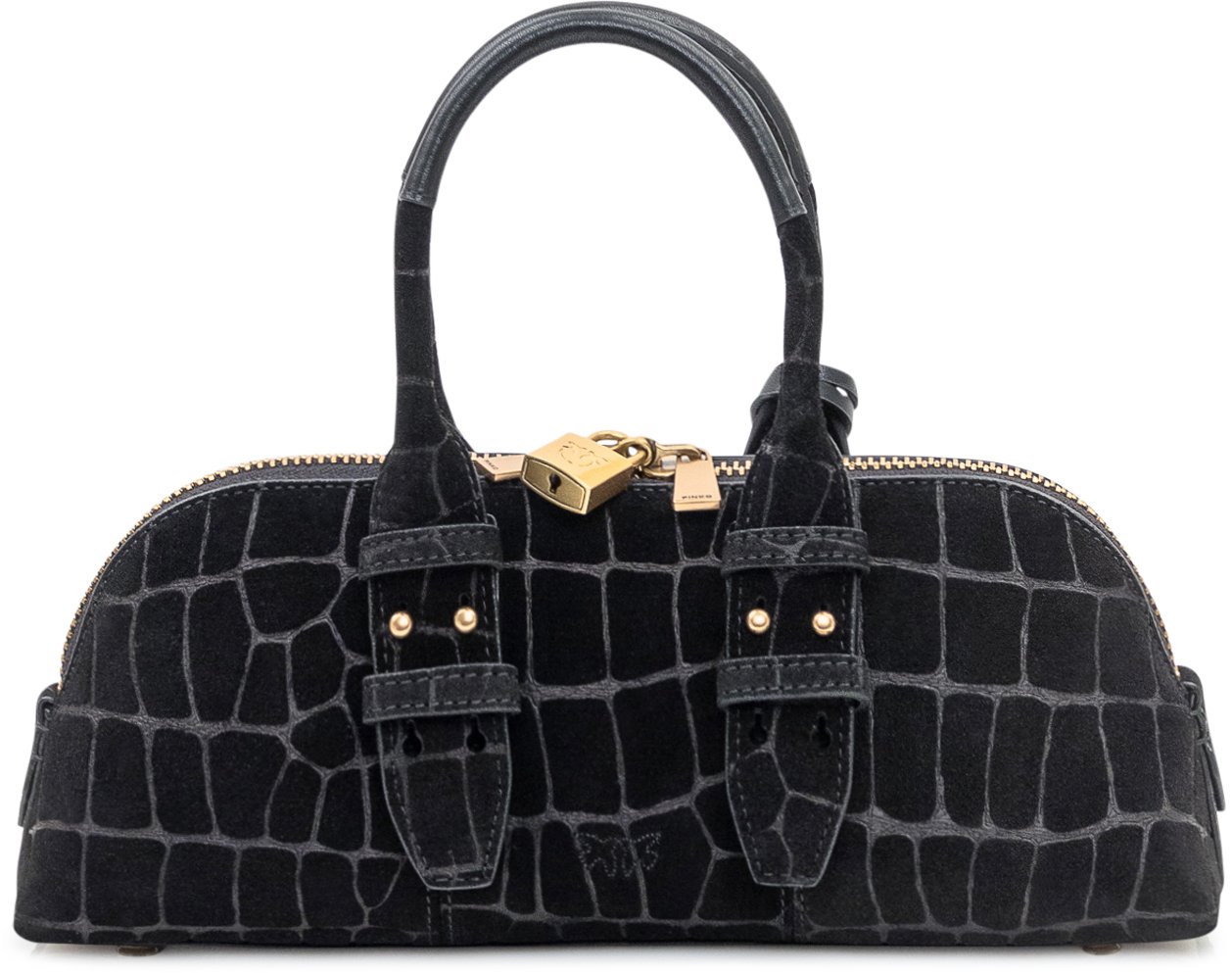 Pinko Borsa Bowling Baguette in Pelle Effetto Coccodrillo Pinko Zwart