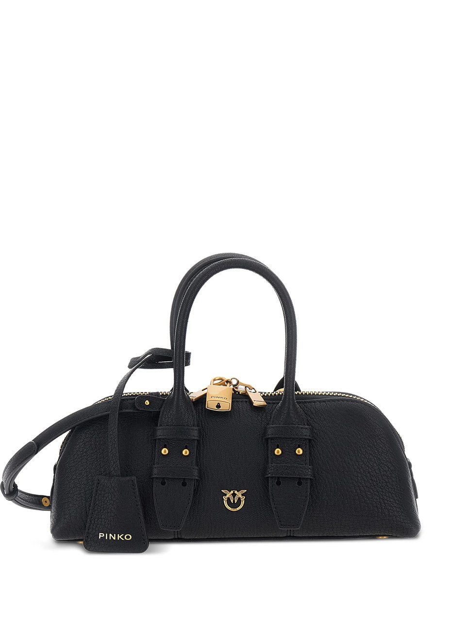 Pinko Horizontally Elongated Bowling Bag with Gold-Tone Hardware Zwart