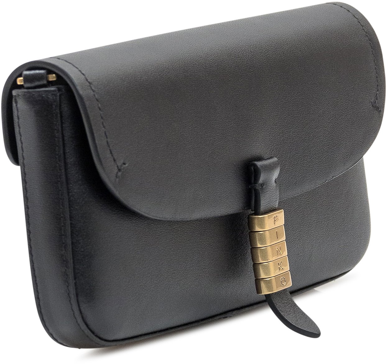 Pinko Saddle Flat in Pelle Nera Zwart