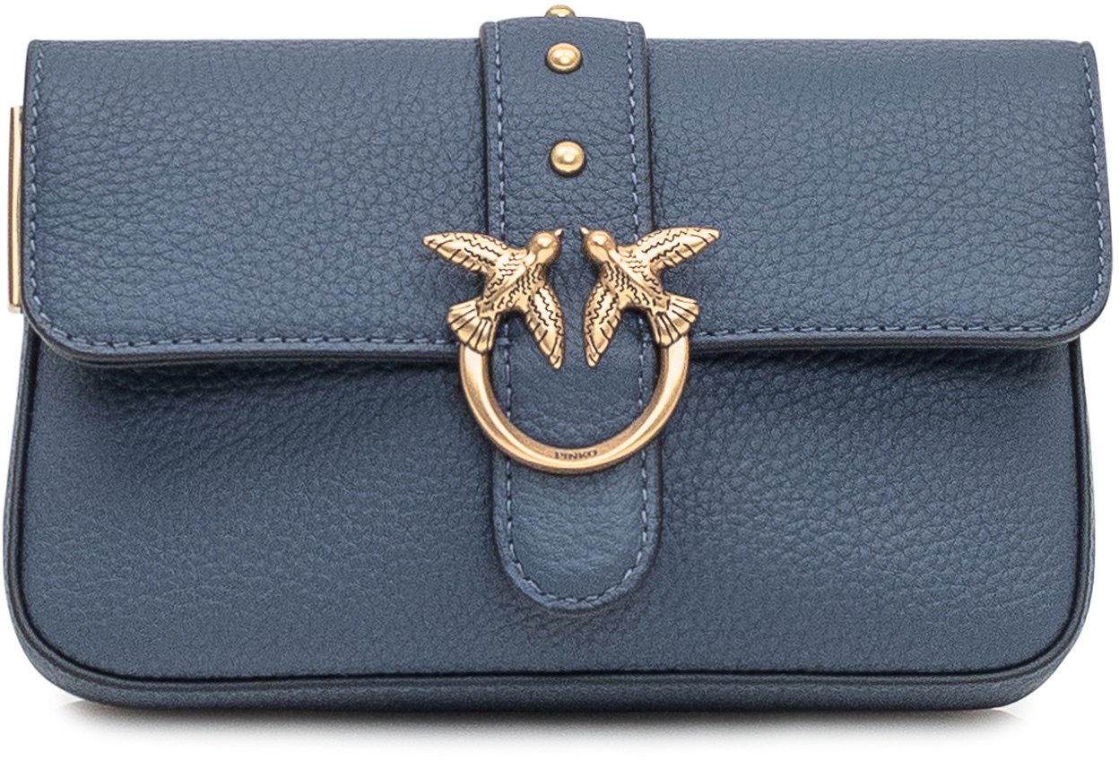Pinko Pinko Borsa Love Mini in Pelle Martellata Blu Blauw